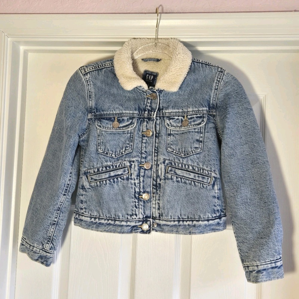 Gap Denim Kid's Sherpa Lined Jacket Girl's Size L‎ 10 Unisex Snap Front